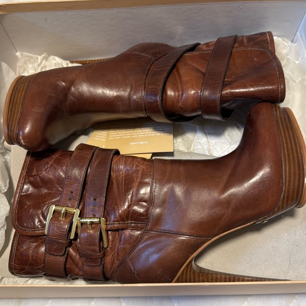 Michael Kors stiletto Cracked Leather and Shearling Boots Size 6